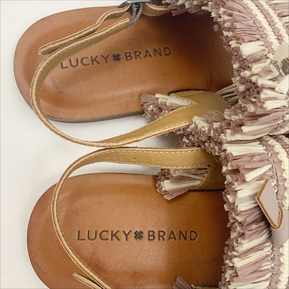 NWOT Lucky Brand Akerlei Raffia Fringe Flat Sandals Size 8.5 Mauve Pink - Picture 4 of 6